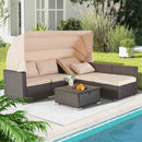 erommy 6 pcs outdoor sectional sofa daybed with retractable canopy and coffee table, khaki